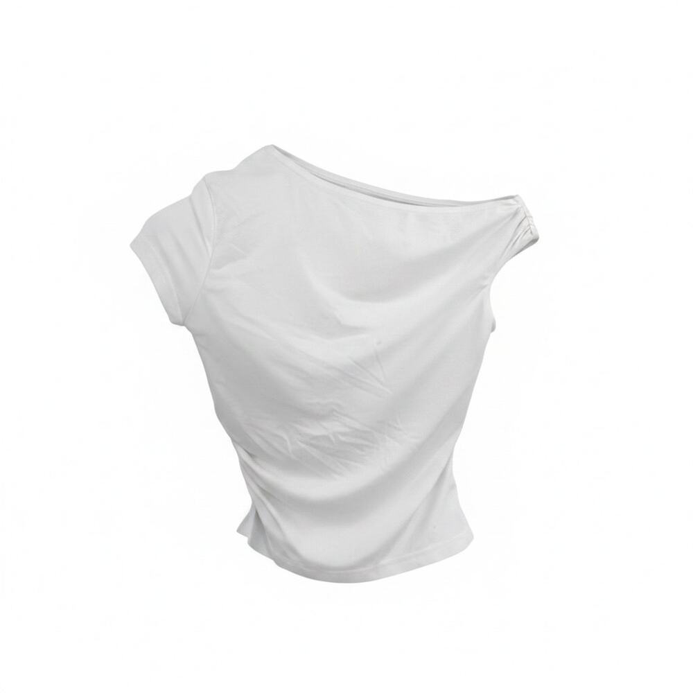 OGL Top Size S NEW White Asymmetrical Shoulder Ruched